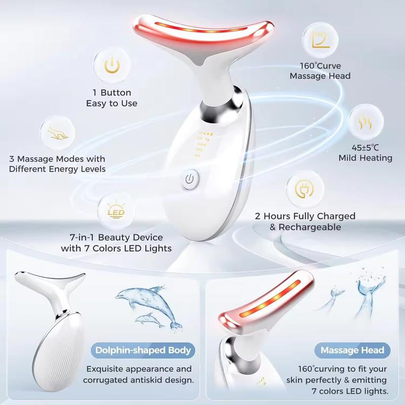 Face and Neck Massager, Multifunctional Face and Neck Massager, 7-Color LED Facial Skin Care Device for Home Use Comfort