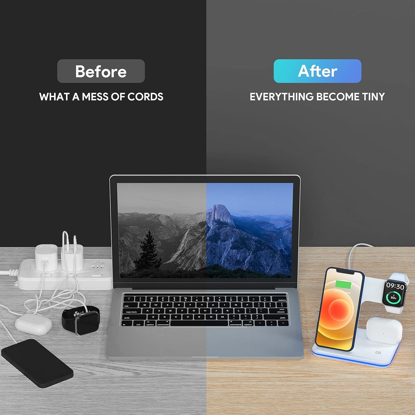 Wireless Charger, 3 in 1 Fast Wireless Charging Station 15W QI Certified Wireless Charger for Iphone 13/13 Pro/13 Pro Max/12/X/Xs Max /8/ Iwatch Series 2/3/4/5 Airpods 2 with QC 3.0 Adapter