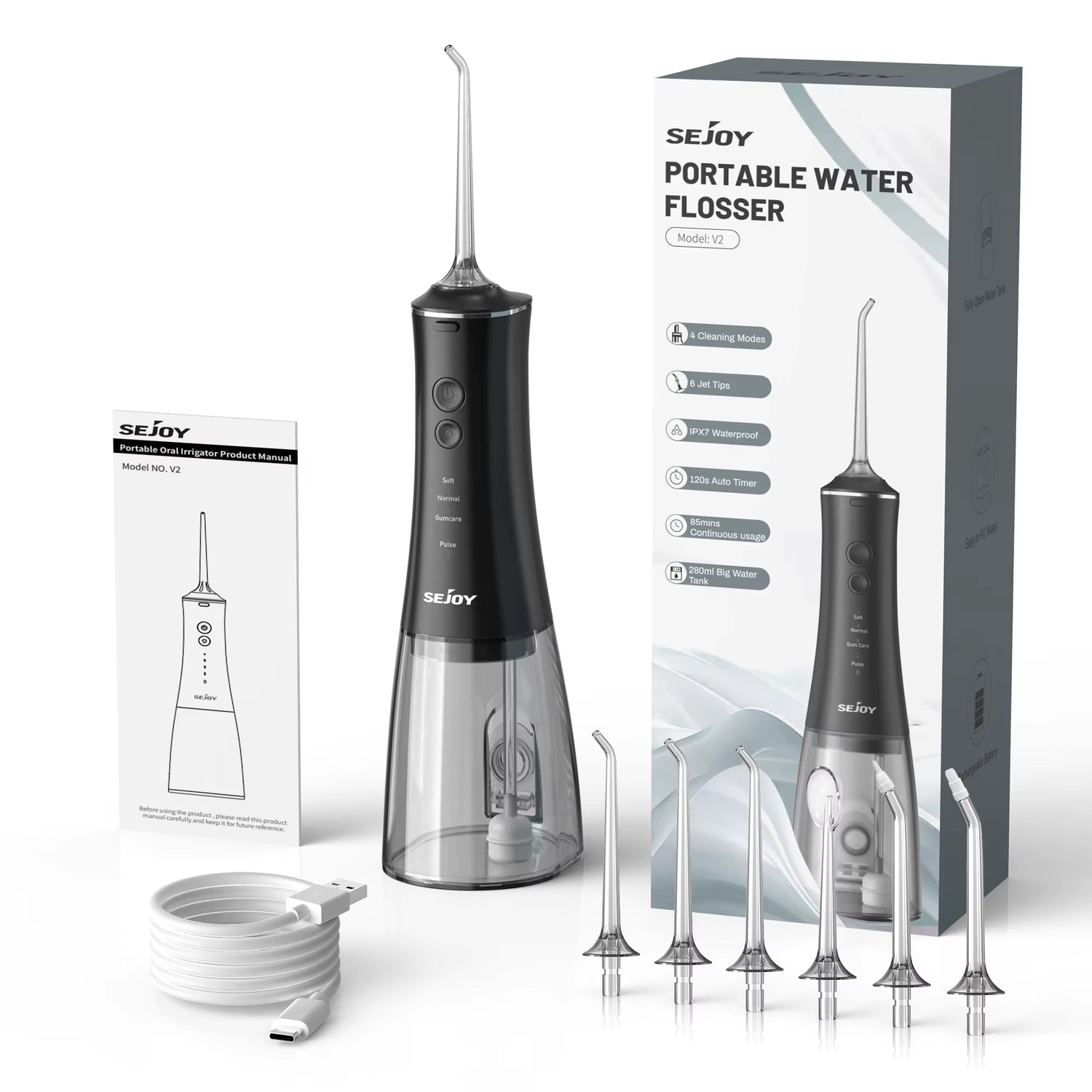 Water Dental Flosser Portable Teeth Picks 6 Jets 4 Modes Cordless Oral Irrigator Rechargeable IPX7 Teeth Cleaner