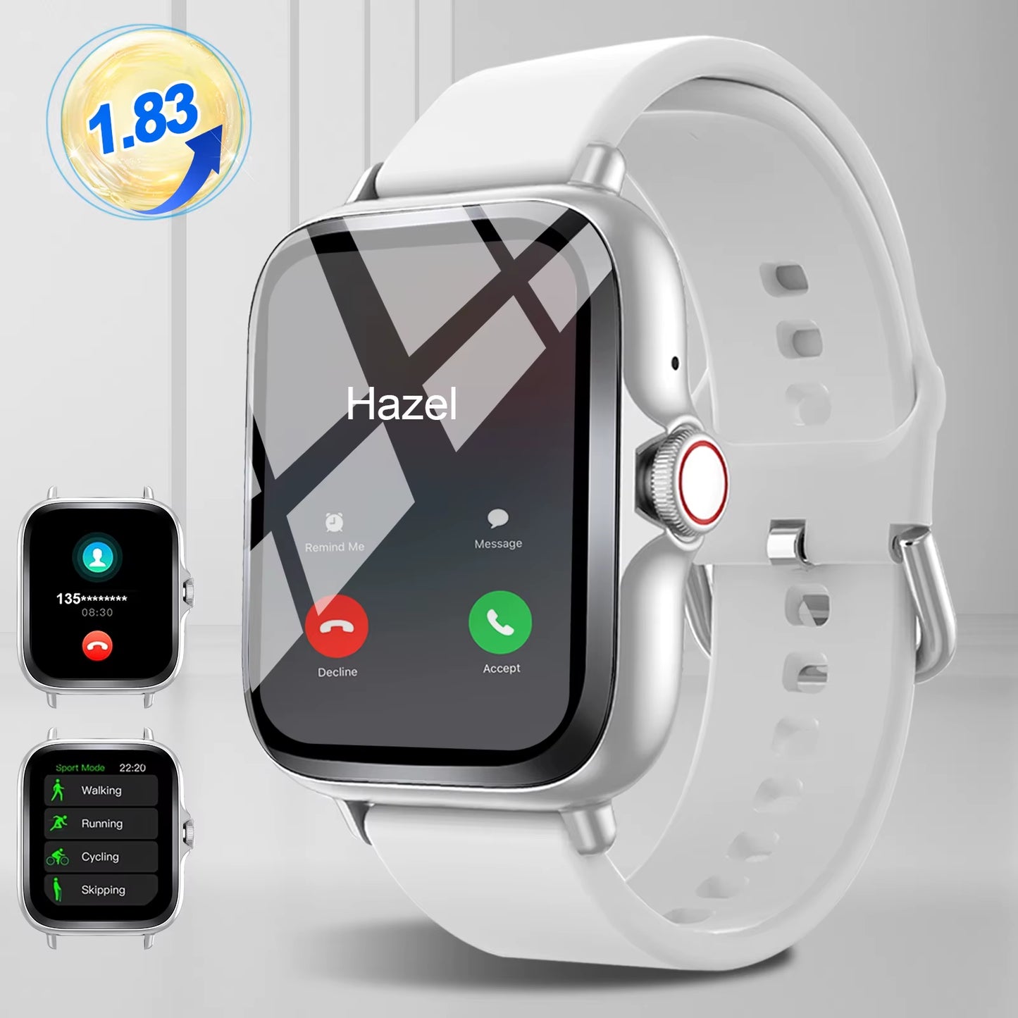 Smart Watch with Full Touch Screen, Call, Message Reminder, Music Control and Other Functions, Compatible with Iphone/Android Mo