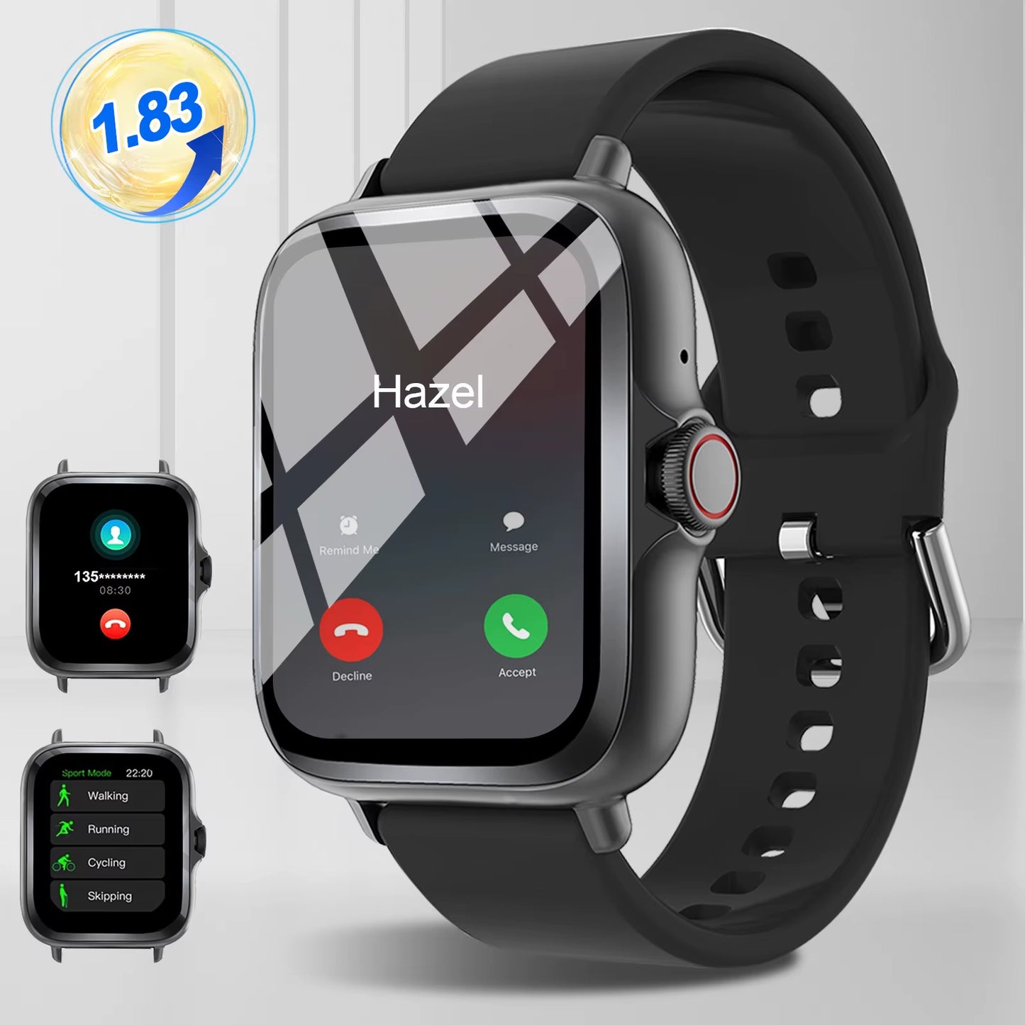 Smart Watch with Full Touch Screen, Call, Message Reminder, Music Control and Other Functions, Compatible with Iphone/Android Mo