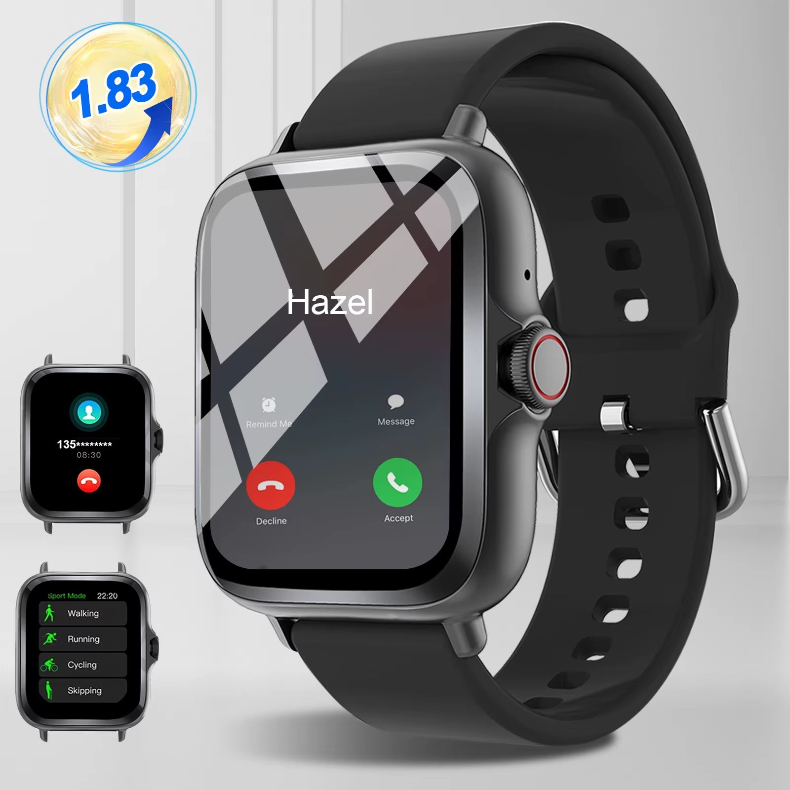 Smart Watch with Full Touch Screen, Call, Message Reminder, Music Control and Other Functions, Compatible with Iphone/Android Mo