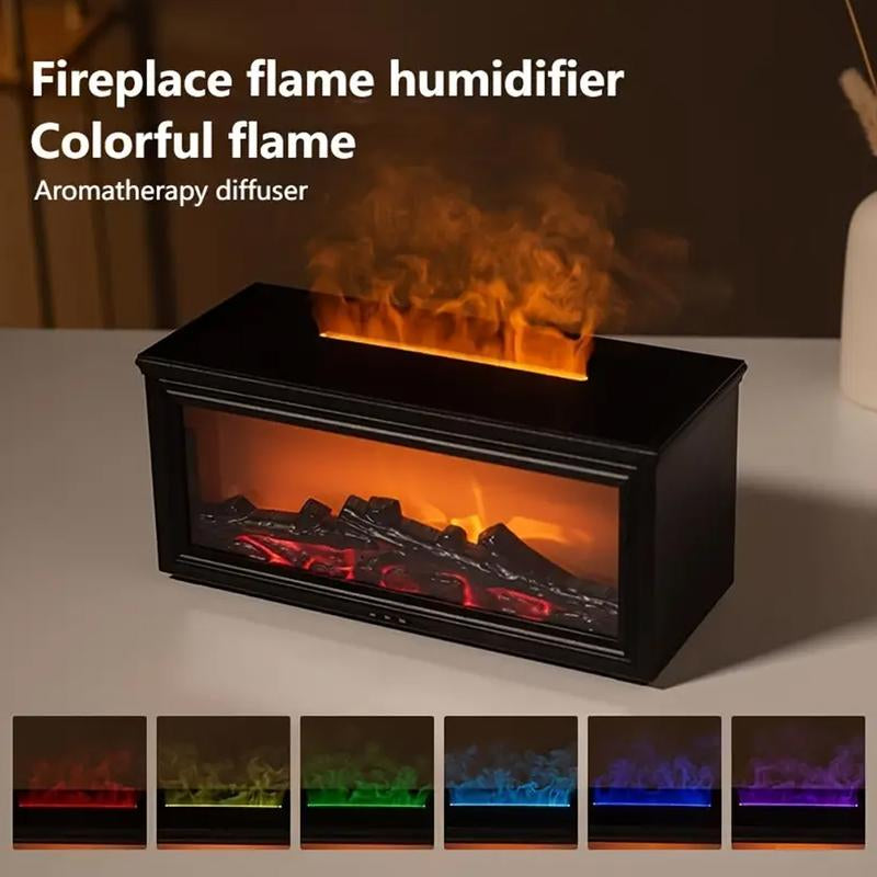 300Ml Colorful Fireplace Flame Humidifier Aromatherapy Diffuser with Remote Control 7 LED Lights Essential Oil Scent Air Purifier Waterless Auto-Off for Home Bedroom Office