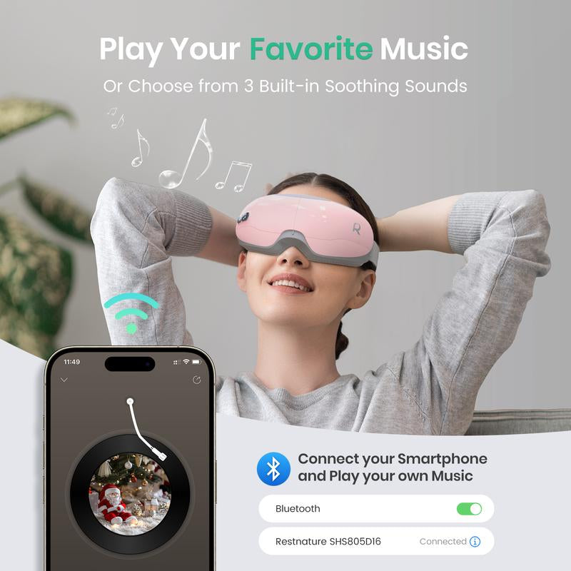 Restnature Eye Massager - Eye Massager with Heat Music, Birthday Gifts for Women Mom, Eye Care Relaxation Self Care Christmas Gifts for Women, Reduce Eye Strain