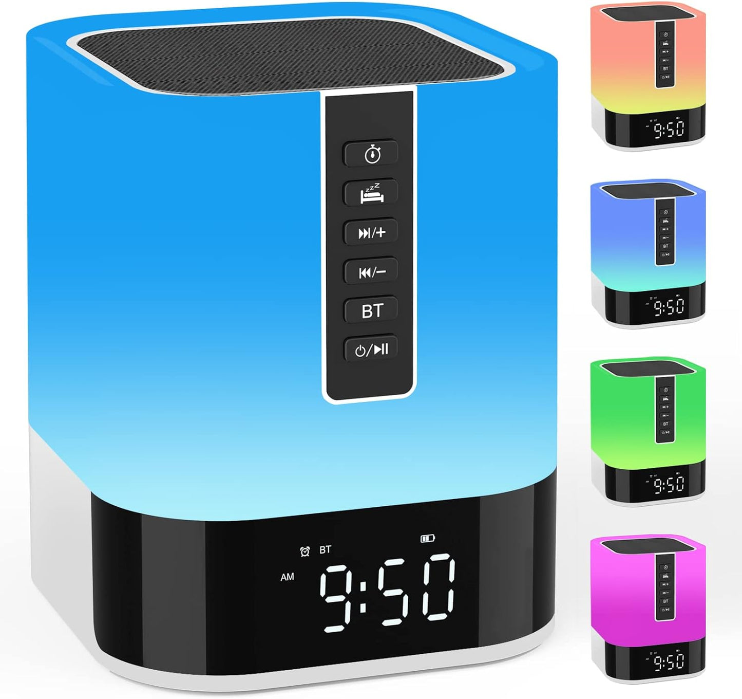 Bedside Lamp with Alarm Clock Bluetooth Speaker Night Light, Kids Touch Lamp Wit