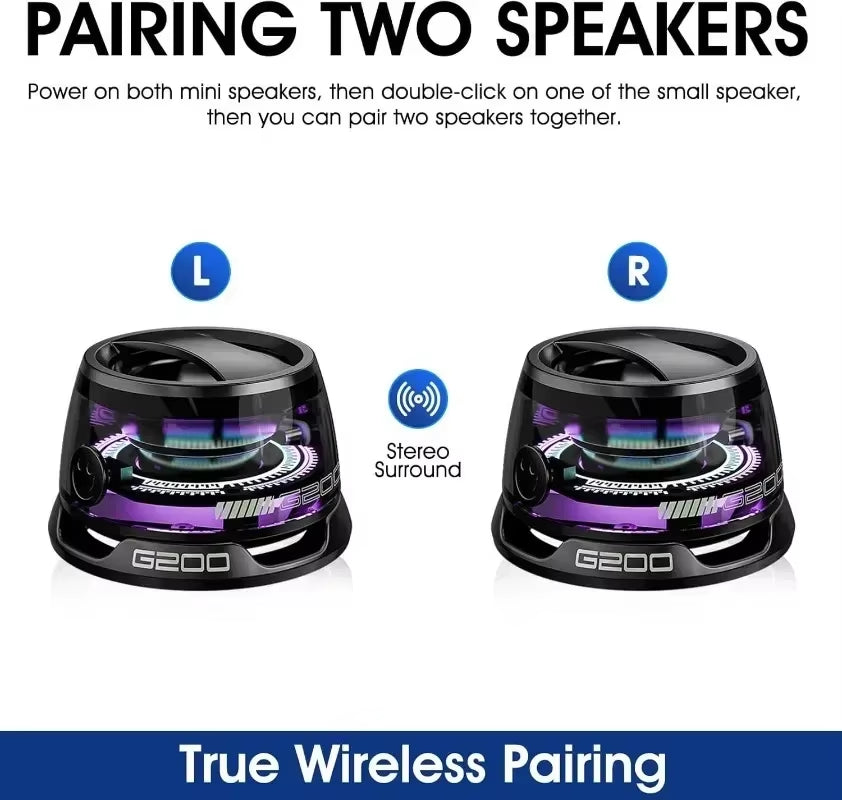 NEW 2025 G200 2PCS Bluetooth Speaker – Portable Magnetic Mini Speaker with RGB Lights, BT5.3, 7H Playtime & Phone Holder