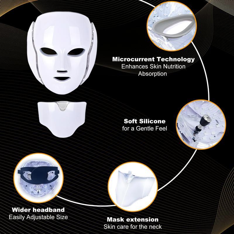 Led Face Mask Light Therapy,Red Light Face Mask,Light Mask,Led Facial Mask Device for Home Use,Red-Light-Therapy-For-Face,Seven- Colors LED Facial Skin Care Mask (White) Comfort Multifunctional Beauty Machine