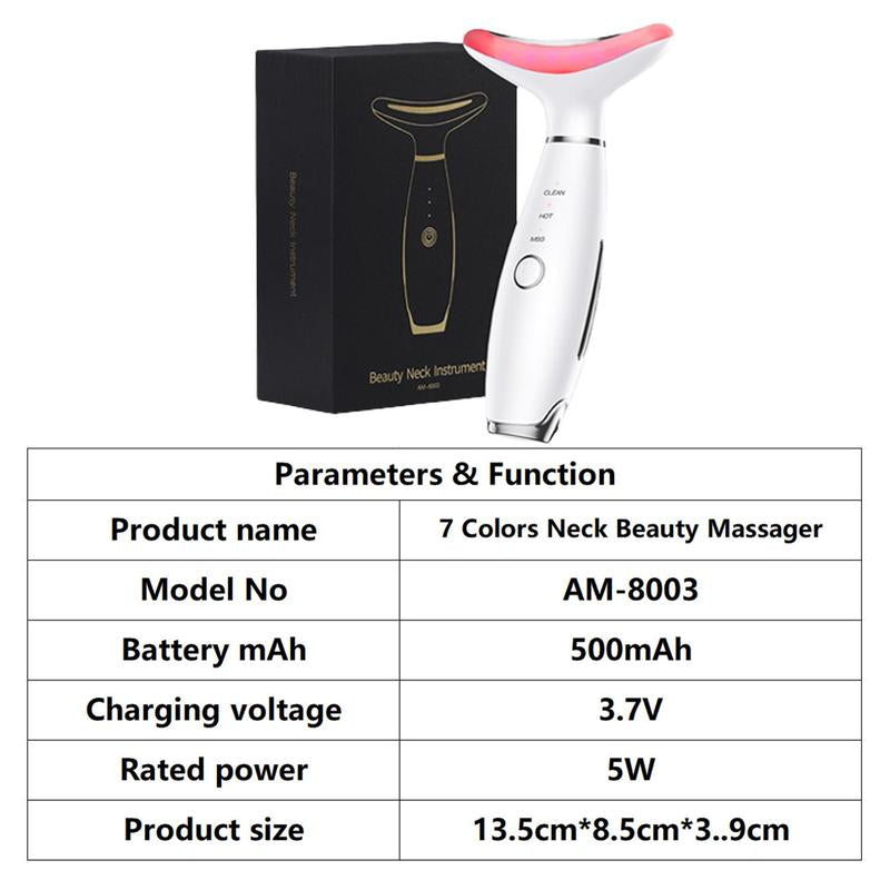 7 Color Face & Neck Beauty Massager for Women, Rechargeable Electric Facial Care Tool, Lifting and Firming Facial Skin Care Tool, Beauty Gift for Girls, Facial Massager, Massage Neck Machine, Massagers for Neck