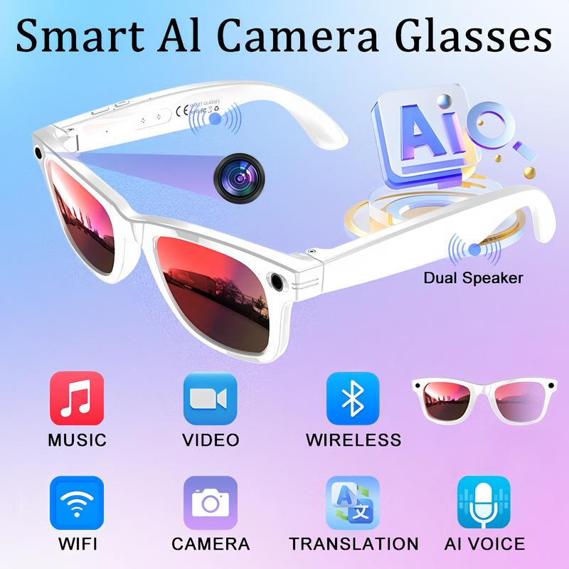 Smart AI Camera Glasses with 8MP Photochromic Lenses ,Button Touch Adjustment for Travel Outdoor Adventures Hands-Free Photography 160+Languages Real-Time Translation Bluetooth Wireless Wearable Video Recording UV Protection ,Black Friday & Cyber Monday
