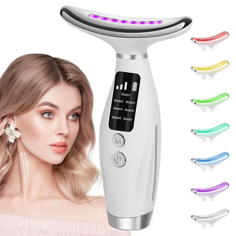 Electric Neck & Face Massager, 7 Color LED Light Neck & Face Lifting Machine with Heating, Firming Facial Skin Care Tool for Women & Girl, Facial Beauty Massagers