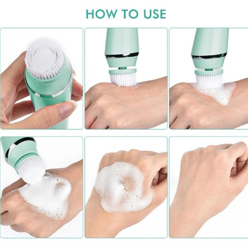 4-In-1 Electric Facial Brush Pore Cleaner Facial Cleanser Brush Waterproof Silicone Massage to Clean Blackheads Beauty Instrument