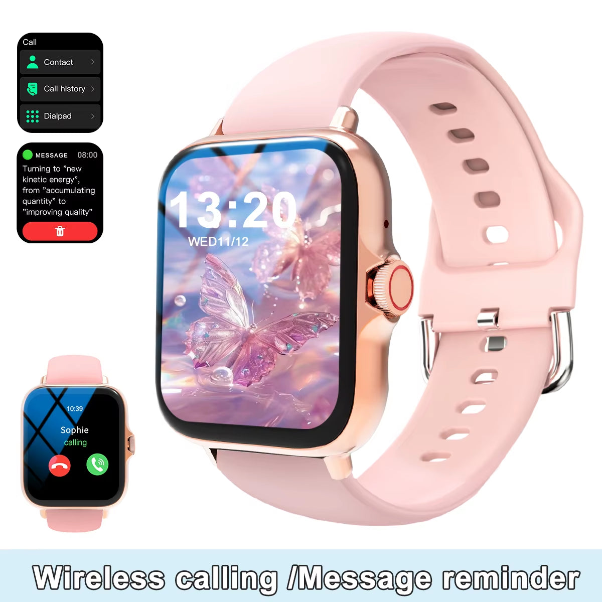 Smart Watch with Full Touch Screen, Call, Message Reminder, Music Control and Other Functions, Compatible with Iphone/Android Mo