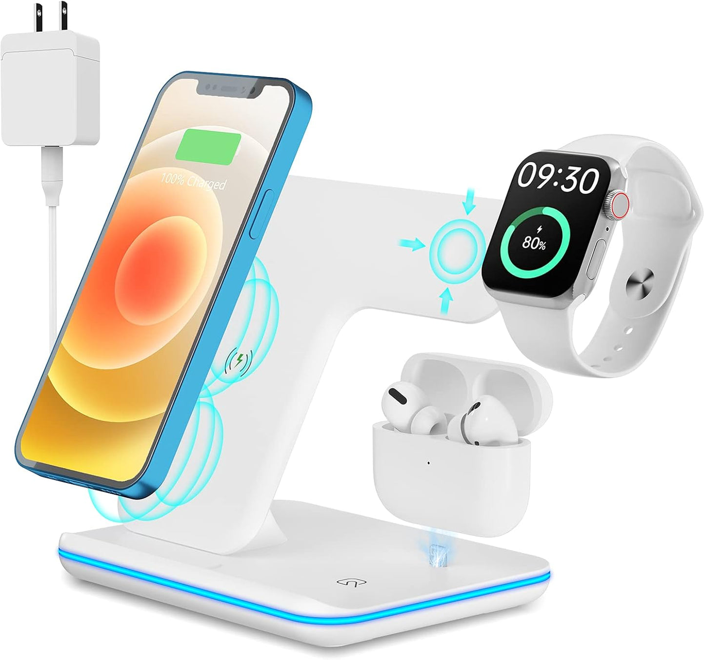 Wireless Charger, 3 in 1 Fast Wireless Charging Station 15W QI Certified Wireless Charger for Iphone 13/13 Pro/13 Pro Max/12/X/Xs Max /8/ Iwatch Series 2/3/4/5 Airpods 2 with QC 3.0 Adapter