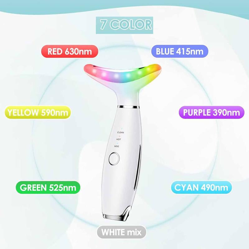 7 Color Face & Neck Beauty Massager for Women, Rechargeable Electric Facial Care Tool, Lifting and Firming Facial Skin Care Tool, Beauty Gift for Girls, Facial Massager, Massage Neck Machine, Massagers for Neck