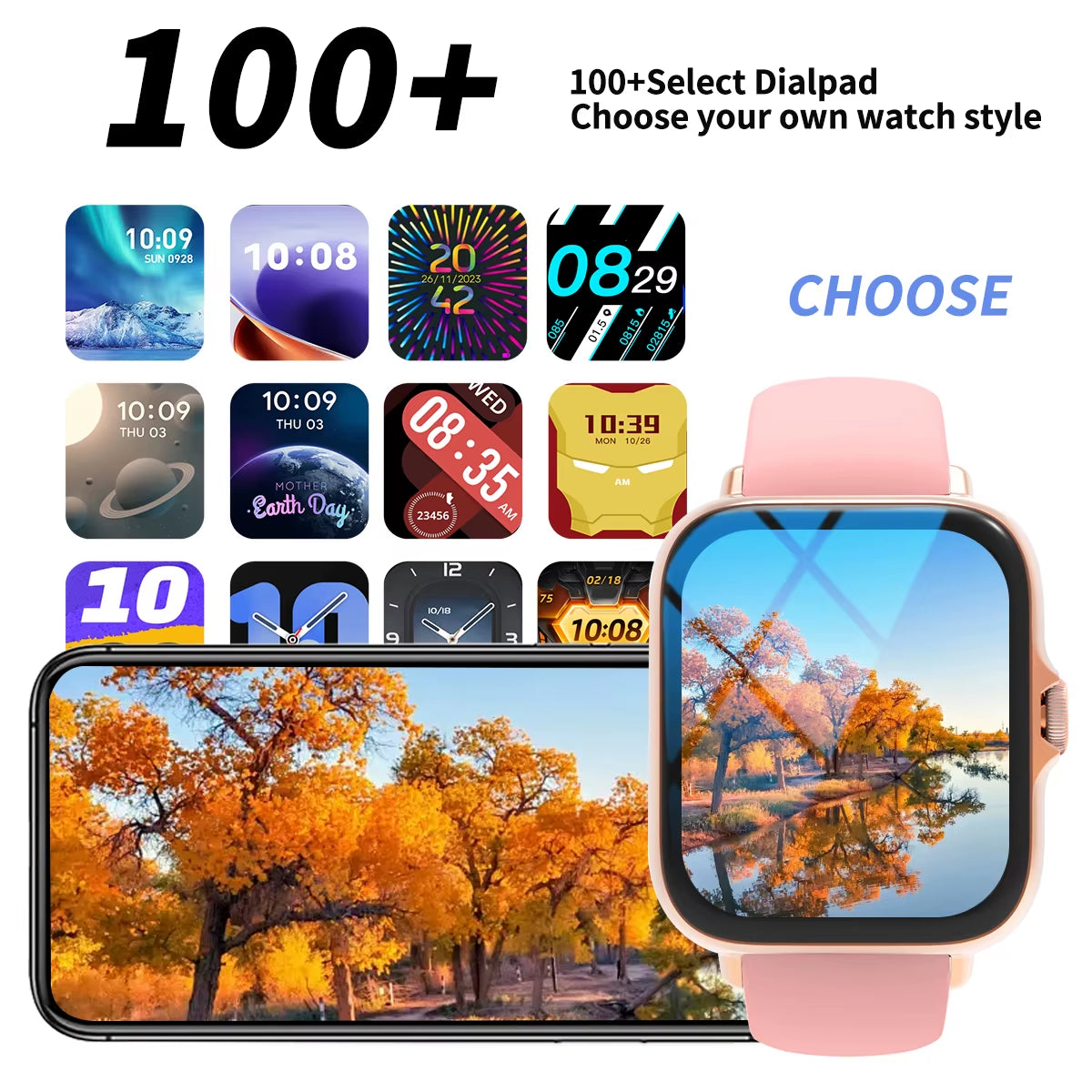 Smart Watch with Full Touch Screen, Call, Message Reminder, Music Control and Other Functions, Compatible with Iphone/Android Mo