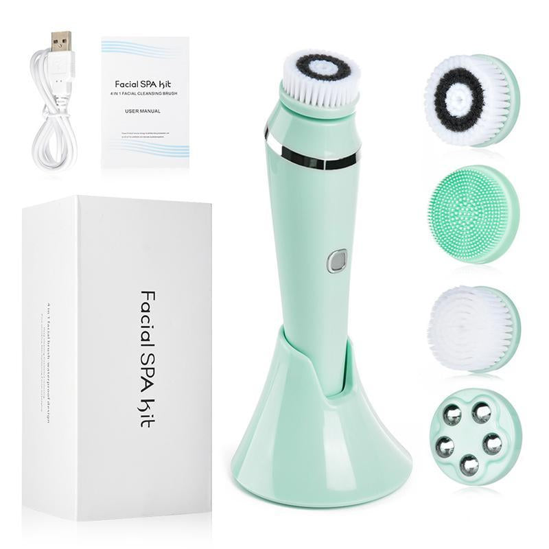 4-In-1 Electric Facial Brush Pore Cleaner Facial Cleanser Brush Waterproof Silicone Massage to Clean Blackheads Beauty Instrument