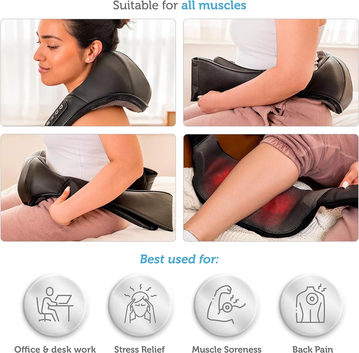 Back Massager, Heated Shiatsu Neck Massager, Portable Full Body Massager,Deep Kneading Shoulder Electric Massage Shawl,Waist Leg