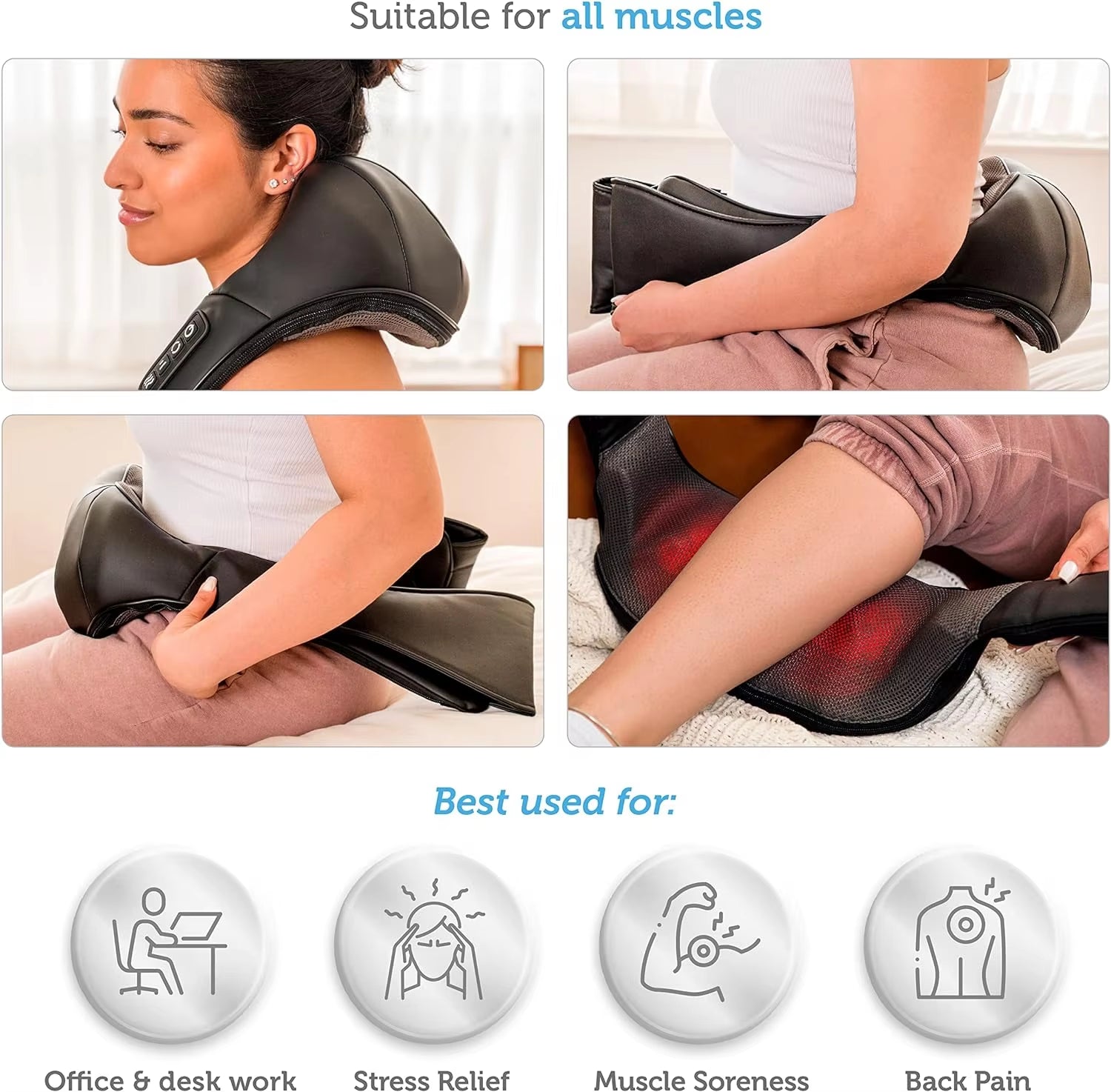 Back Massager, Heated Shiatsu Neck Massager, Portable Full Body Massager,Deep Kneading Shoulder Electric Massage Shawl,Waist Leg