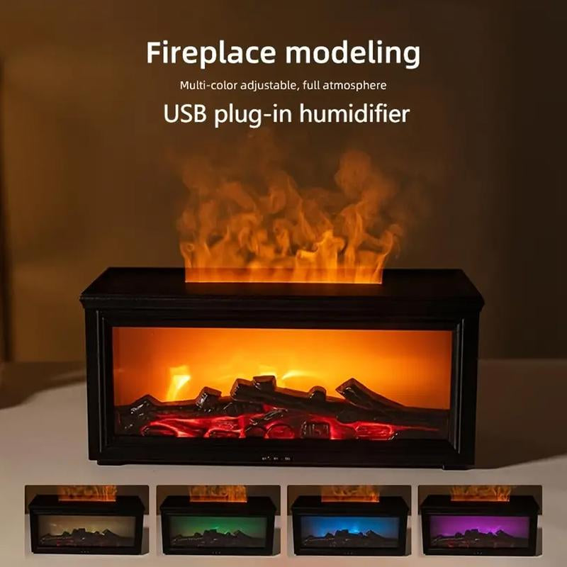 300Ml Colorful Fireplace Flame Humidifier Aromatherapy Diffuser with Remote Control 7 LED Lights Essential Oil Scent Air Purifier Waterless Auto-Off for Home Bedroom Office
