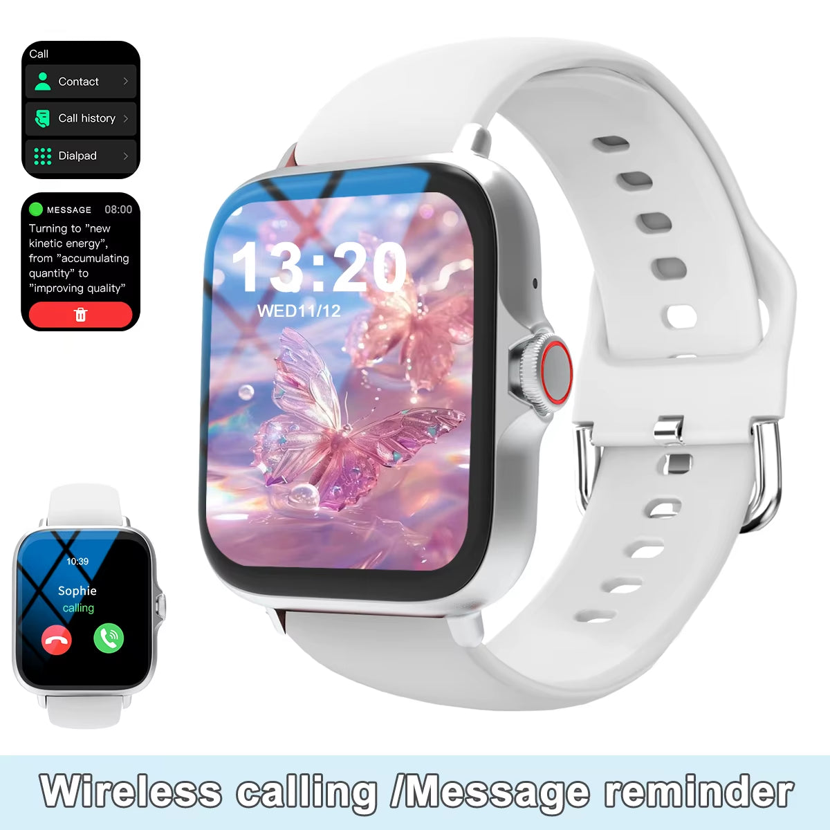 Smart Watch with Full Touch Screen, Call, Message Reminder, Music Control and Other Functions, Compatible with Iphone/Android Mo
