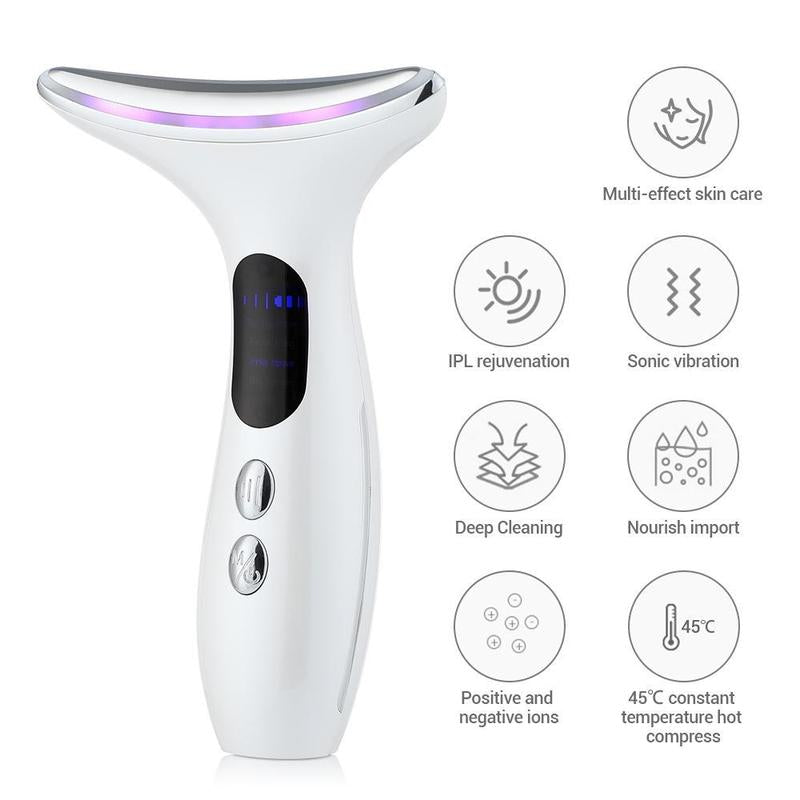 Face and Neck Massager Tools, Portable Facial Beauty Device,Facial Massager with 3 Color LED Lights for Skin Care