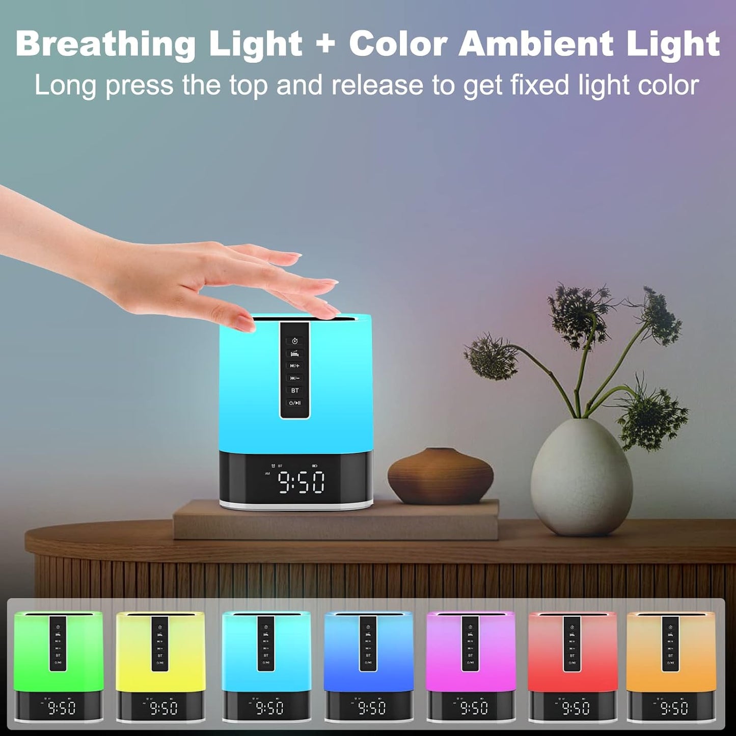Bedside Lamp with Alarm Clock Bluetooth Speaker Night Light, Kids Touch Lamp Wit