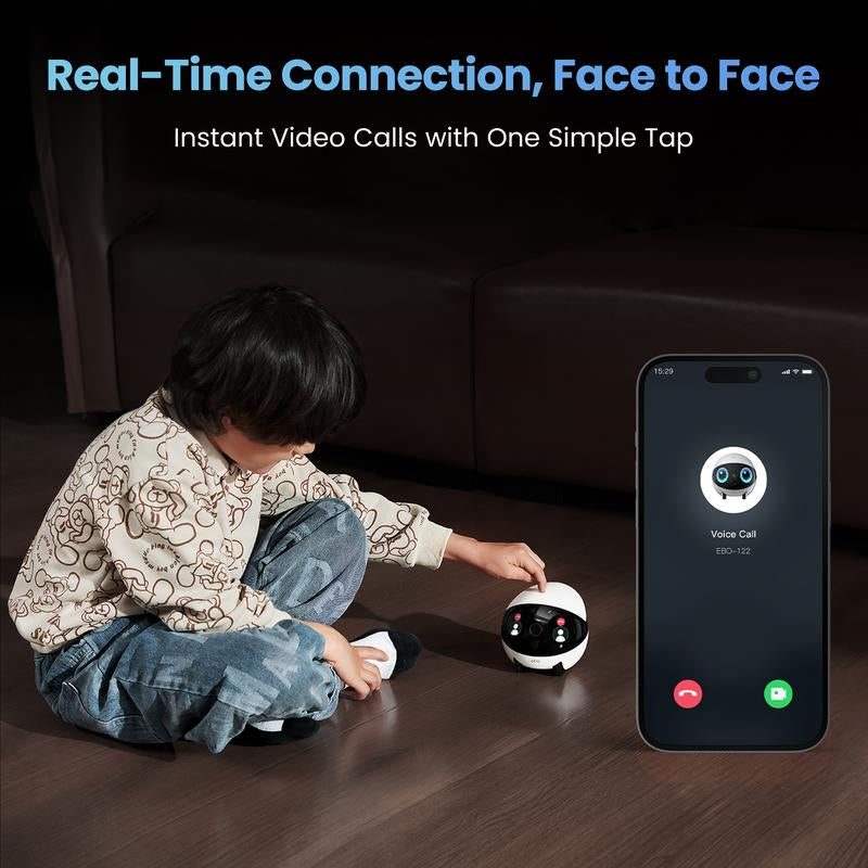 EBO Air2 plus Smart Home Robot: AI Companion with 3K Camera, Auto Patrol, 2-Way Video, Pet Tracking & Voice Chat | Customizable Eyes, Auto Recharge, Obstacle Avoidance(White)