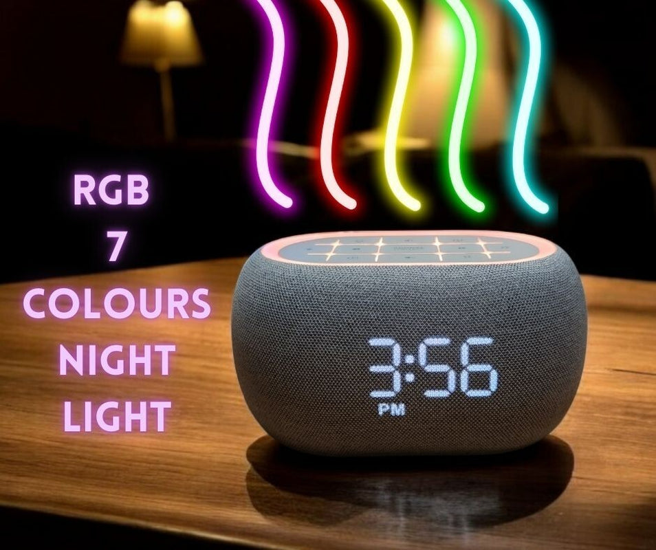 Music Clock Bar Bedside Alarm Clock 7 Night Light Bluetooth Speaker White Noise