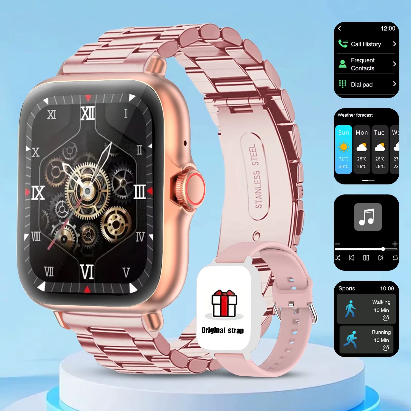 Smart Watch with Full Touch Screen, Call, Message Reminder, Music Control and Other Functions, Compatible with Iphone/Android Mo
