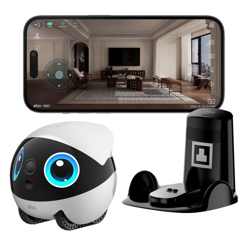 EBO Air2 plus Smart Home Robot: AI Companion with 3K Camera, Auto Patrol, 2-Way Video, Pet Tracking & Voice Chat | Customizable Eyes, Auto Recharge, Obstacle Avoidance(White)