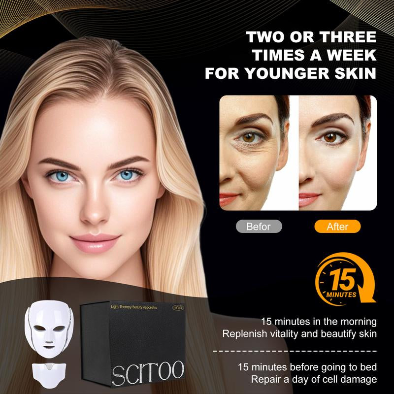 Led Face Mask Light Therapy,Red Light Face Mask,Light Mask,Led Facial Mask Device for Home Use,Red-Light-Therapy-For-Face,Seven- Colors LED Facial Skin Care Mask (White) Comfort Multifunctional Beauty Machine