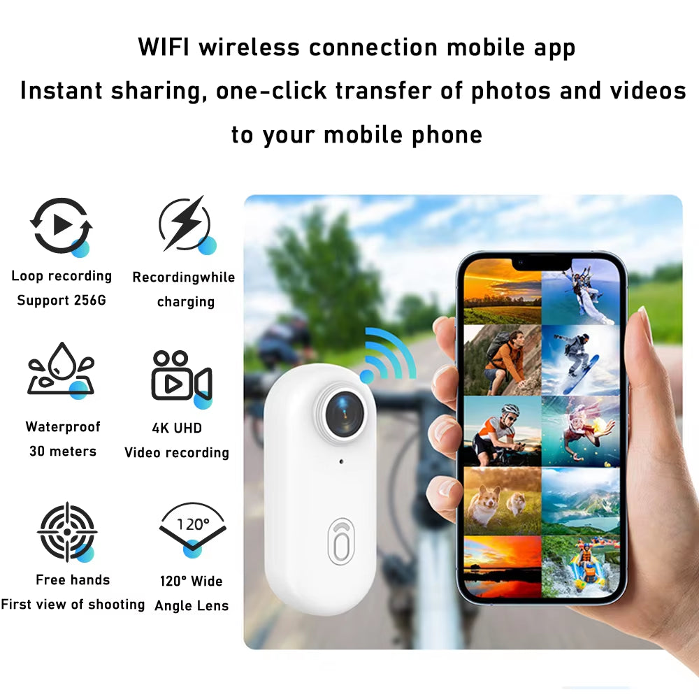 4K Thumb Camera Mini Sports Bodycam with Waterproof Action Camera Magnetic Wearables Vlog Helmet Camera Bicycle Video Wifi Cam