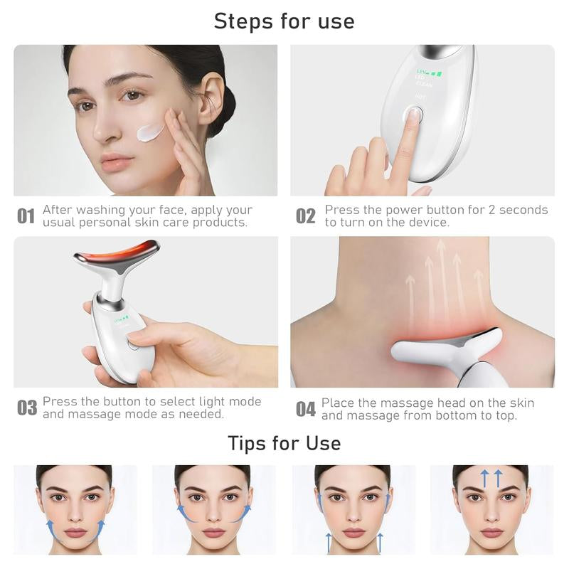Face and Neck Massager, Multifunctional Face and Neck Massager, 7-Color LED Facial Skin Care Device for Home Use Comfort