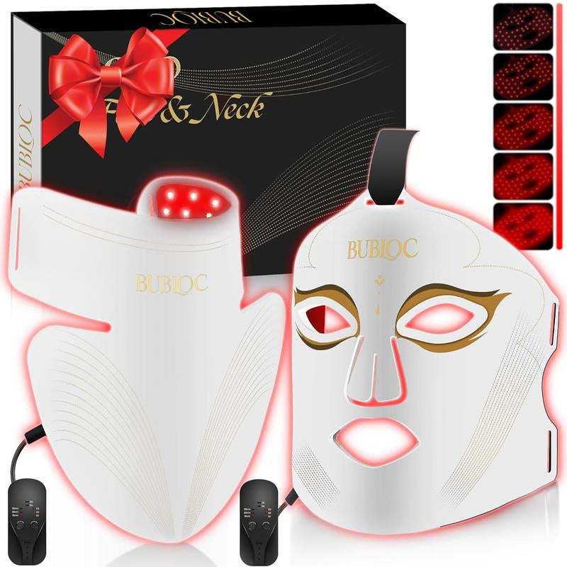 Red Light Mask Set, LED Mask, Five-Level Brightness Adjustment, Suitable for Face and Neck, Portable Mask with Power Storage Skin Care Facial