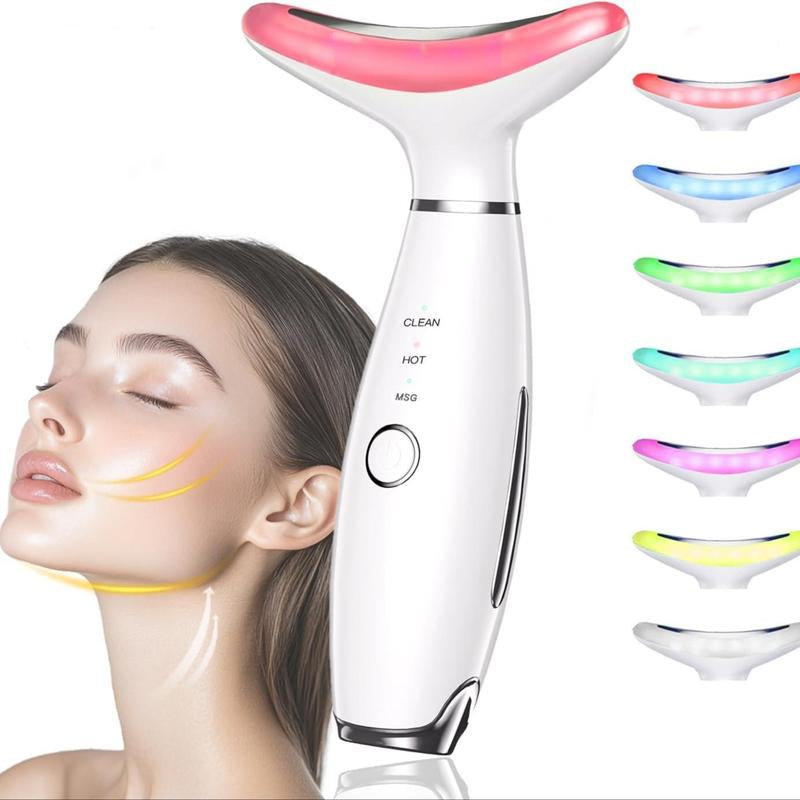 7 Color Face & Neck Beauty Massager for Women, Rechargeable Electric Facial Care Tool, Lifting and Firming Facial Skin Care Tool, Beauty Gift for Girls, Facial Massager, Massage Neck Machine, Massagers for Neck