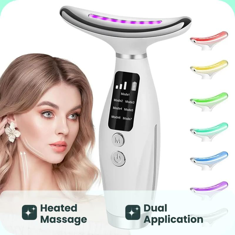 Electric Neck & Face Massager, 7 Color LED Light Neck & Face Lifting Machine with Heating, Firming Facial Skin Care Tool for Women & Girl, Facial Beauty Massagers