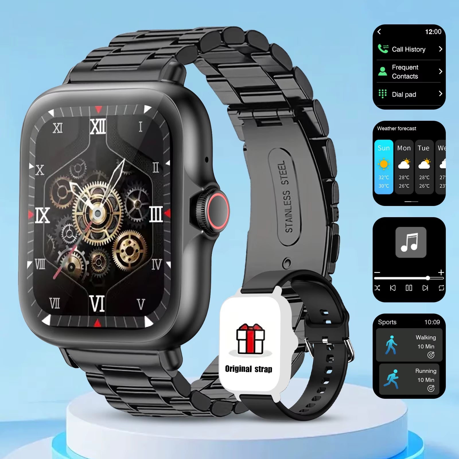 Smart Watch with Full Touch Screen, Call, Message Reminder, Music Control and Other Functions, Compatible with Iphone/Android Mo