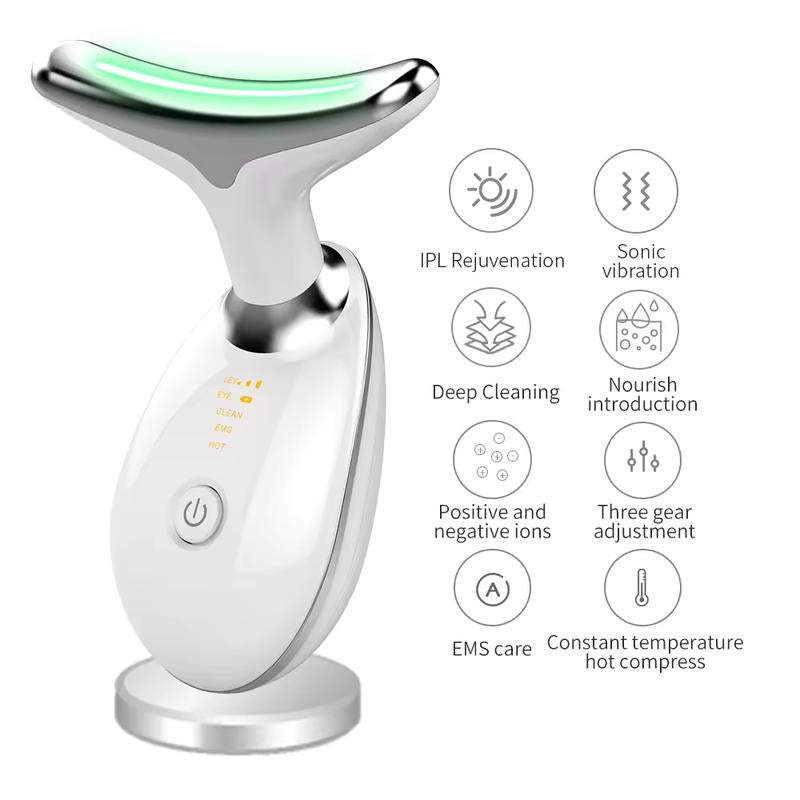 Face and Neck Massager, Multifunctional Face and Neck Massager, 7-Color LED Facial Skin Care Device for Home Use Comfort