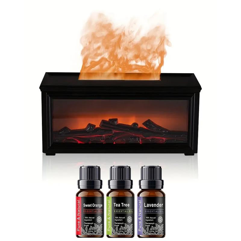 300Ml Colorful Fireplace Flame Humidifier Aromatherapy Diffuser with Remote Control 7 LED Lights Essential Oil Scent Air Purifier Waterless Auto-Off for Home Bedroom Office