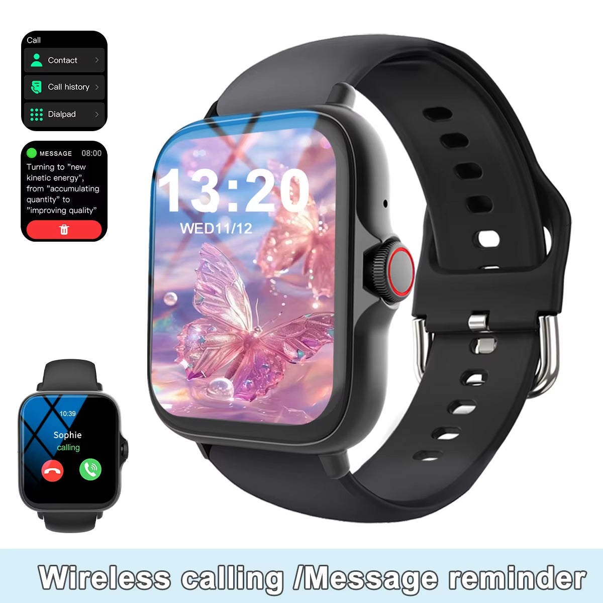 Smart Watch with Full Touch Screen, Call, Message Reminder, Music Control and Other Functions, Compatible with Iphone/Android Mo