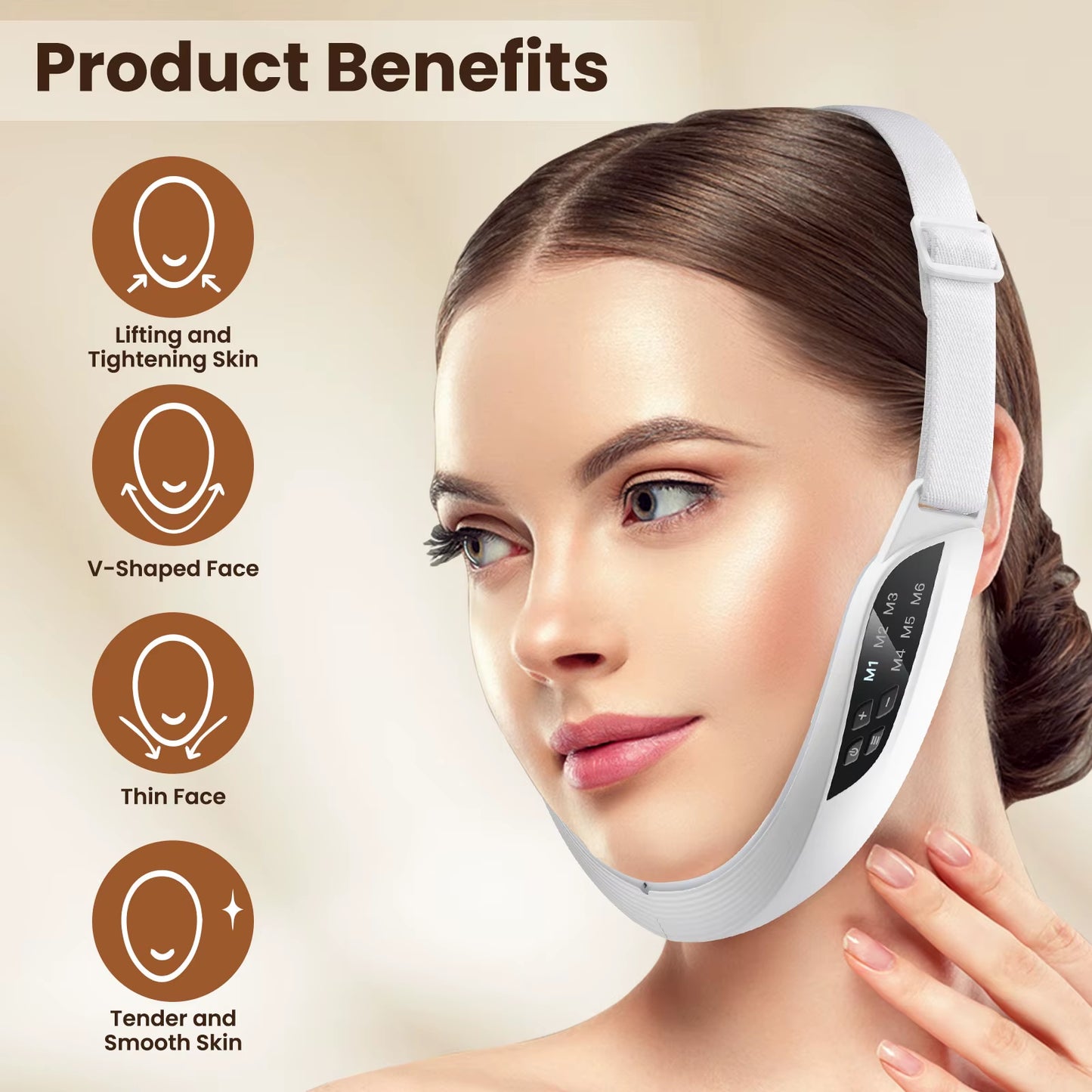 Electric V Face Lifting Beauty Device 6 Modes 8 Levels EMS Micro-Current Firming Facial Massager Double Chin Removal Skin Care
