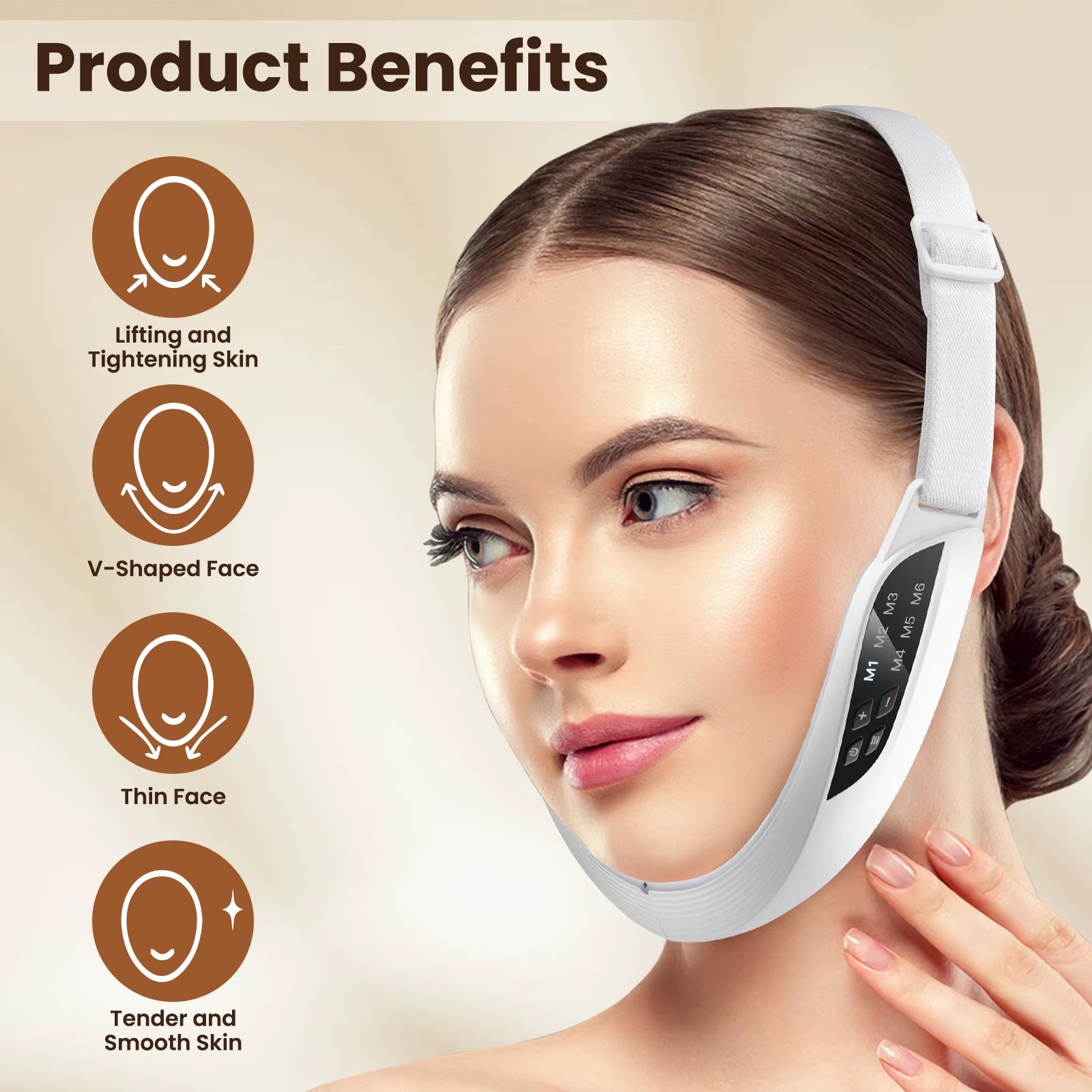 Electric V Face Lifting Beauty Device 6 Modes 8 Levels EMS Micro-Current Firming Facial Massager Double Chin Removal Skin Care