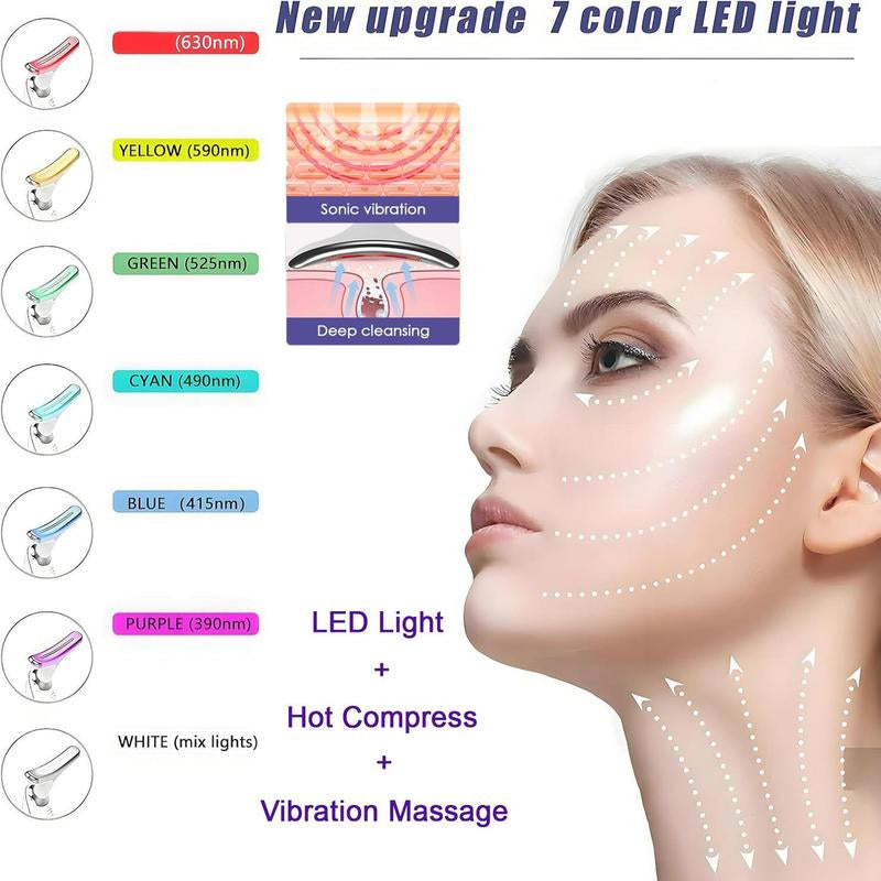 Electric Neck & Face Massager, 7 Color LED Light Neck & Face Lifting Machine with Heating, Firming Facial Skin Care Tool for Women & Girl, Facial Beauty Massagers