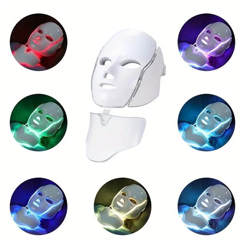 LED Facial Mask Light with 7 Colors, Face & Neck Care, Skin Treatment, Rejuvenating, Home Use, Facial Beauty Instrument, Beauty Tool