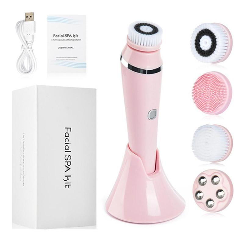 4-In-1 Electric Facial Brush Pore Cleaner Facial Cleanser Brush Waterproof Silicone Massage to Clean Blackheads Beauty Instrument